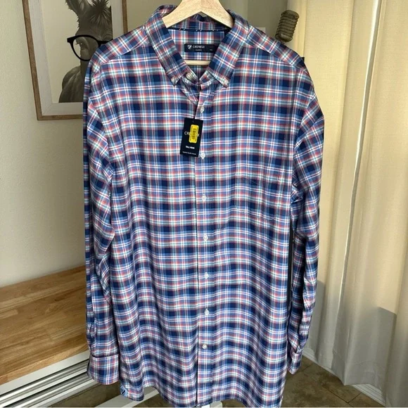 Cremieux Classics Mens XLT Button Up Long Sleeve Blue/white/red Plaid NWT - Picture 2 of 10